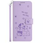 For Sony Xperia 10 VI Embossed Kitten Phone Leather Case with Lanyard(Purple) - 2