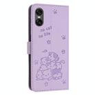 For Sony Xperia 10 VI Embossed Kitten Phone Leather Case with Lanyard(Purple) - 3