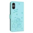 For Sony Xperia 10 VI Embossed Kitten Phone Leather Case with Lanyard(Mint Green) - 3