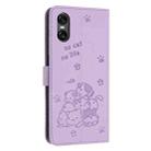 For Sony Xperia 5 VI Embossed Kitten Phone Leather Case with Lanyard(Purple) - 3