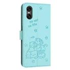 For Sony Xperia 5 VI Embossed Kitten Phone Leather Case with Lanyard(Mint Green) - 3