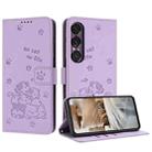 For Sony Xperia 1 VII Embossed Kitten Phone Leather Case with Lanyard(Purple) - 1