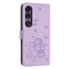 For Sony Xperia 1 VII Embossed Kitten Phone Leather Case with Lanyard(Purple) - 3