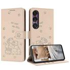 For Sony Xperia 1 VII Embossed Kitten Phone Leather Case with Lanyard(Beige) - 1