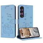 For Sony Xperia 1 VII Embossed Kitten Phone Leather Case with Lanyard(Blue) - 1