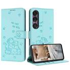 For Sony Xperia 1 VII Embossed Kitten Phone Leather Case with Lanyard(Mint Green) - 1