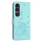 For Sony Xperia 1 VII Embossed Kitten Phone Leather Case with Lanyard(Mint Green) - 3