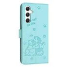 For Samsung Galaxy S24 FE 5G Embossed Kitten Phone Leather Case with Lanyard(Mint Green) - 3