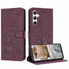 For Samsung Galaxy S24 FE 5G Embossed Kitten Phone Leather Case with Lanyard(Wine Red) - 1