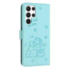 For Samsung Galaxy S24 Ultra 5G Embossed Kitten Phone Leather Case with Lanyard(Mint Green) - 3