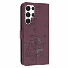 For Samsung Galaxy S24 Ultra 5G Embossed Kitten Phone Leather Case with Lanyard(Wine Red) - 3