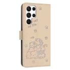 For Samsung Galaxy S23 Ultra 5G Embossed Kitten Phone Leather Case with Lanyard(Beige) - 3