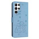 For Samsung Galaxy S23 Ultra 5G Embossed Kitten Phone Leather Case with Lanyard(Blue) - 3