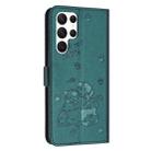 For Samsung Galaxy S23 Ultra 5G Embossed Kitten Phone Leather Case with Lanyard(Dark Green) - 3
