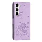 For Samsung Galaxy S23+ 5G Embossed Kitten Phone Leather Case with Lanyard(Purple) - 3
