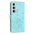 For Samsung Galaxy S23+ 5G Embossed Kitten Phone Leather Case with Lanyard(Mint Green) - 3