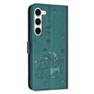 For Samsung Galaxy S23+ 5G Embossed Kitten Phone Leather Case with Lanyard(Dark Green) - 3