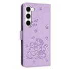 For Samsung Galaxy S23 5G Embossed Kitten Phone Leather Case with Lanyard(Purple) - 3