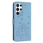 For Samsung Galaxy S22 Ultra 5G Embossed Kitten Phone Leather Case with Lanyard(Blue) - 3