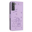 For Samsung Galaxy S22+ 5G Embossed Kitten Phone Leather Case with Lanyard(Purple) - 3