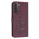 For Samsung Galaxy S22+ 5G Embossed Kitten Phone Leather Case with Lanyard(Wine Red) - 3