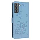 For Samsung Galaxy S22 5G Embossed Kitten Phone Leather Case with Lanyard(Blue) - 3