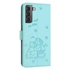 For Samsung Galaxy S22 5G Embossed Kitten Phone Leather Case with Lanyard(Mint Green) - 3