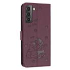 For Samsung Galaxy S22 5G Embossed Kitten Phone Leather Case with Lanyard(Wine Red) - 3