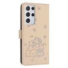 For Samsung Galaxy S21 Ultra 5G Embossed Kitten Phone Leather Case with Lanyard(Beige) - 3