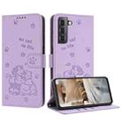 For Samsung Galaxy S21+ 5G Embossed Kitten Phone Leather Case with Lanyard(Purple) - 1