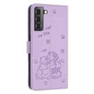 For Samsung Galaxy S21+ 5G Embossed Kitten Phone Leather Case with Lanyard(Purple) - 3
