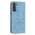 For Samsung Galaxy S21+ 5G Embossed Kitten Phone Leather Case with Lanyard(Blue) - 3