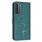 For Samsung Galaxy S21+ 5G Embossed Kitten Phone Leather Case with Lanyard(Dark Green) - 3
