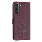 For Samsung Galaxy S21+ 5G Embossed Kitten Phone Leather Case with Lanyard(Wine Red) - 3