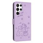 For Samsung Galaxy S25 Ultra 5G Embossed Kitten Phone Leather Case with Lanyard(Purple) - 3