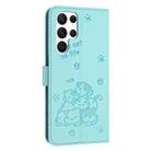 For Samsung Galaxy S25 Ultra 5G Embossed Kitten Phone Leather Case with Lanyard(Mint Green) - 3