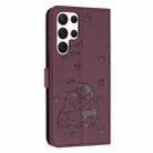 For Samsung Galaxy S25 Ultra 5G Embossed Kitten Phone Leather Case with Lanyard(Wine Red) - 3