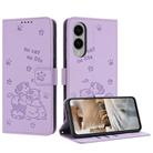 For Samsung Galaxy S25 Edge 5G Embossed Kitten Phone Leather Case with Lanyard(Purple) - 1