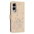 For Samsung Galaxy S25 Edge 5G Embossed Kitten Phone Leather Case with Lanyard(Beige) - 3
