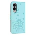 For Samsung Galaxy S25 Edge 5G Embossed Kitten Phone Leather Case with Lanyard(Mint Green) - 3