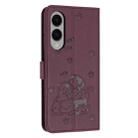 For Samsung Galaxy S25 Edge 5G Embossed Kitten Phone Leather Case with Lanyard(Wine Red) - 3