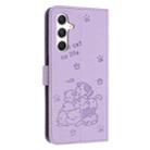 For Samsung Galaxy S25 FE 5G Embossed Kitten Phone Leather Case with Lanyard(Purple) - 3