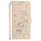 For Samsung Galaxy M35 5G Embossed Kitten Phone Leather Case with Lanyard(Beige) - 2