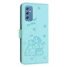 For Samsung Galaxy M52 5G Embossed Kitten Phone Leather Case with Lanyard(Mint Green) - 3