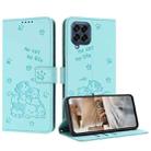 For Samsung Galaxy M53 5G Embossed Kitten Phone Leather Case with Lanyard(Mint Green) - 1