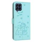 For Samsung Galaxy M53 5G Embossed Kitten Phone Leather Case with Lanyard(Mint Green) - 3