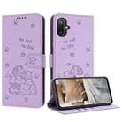 For Samsung Galaxy F06 5G / M06 5G Embossed Kitten Phone Leather Case with Lanyard(Purple) - 1
