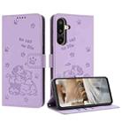 For Samsung Galaxy F16 5G / M16 5G Embossed Kitten Phone Leather Case with Lanyard(Purple) - 1