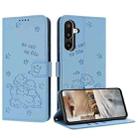 For Samsung Galaxy F16 5G / M16 5G Embossed Kitten Phone Leather Case with Lanyard(Blue) - 1