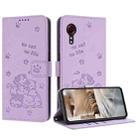 For Samsung Galaxy XCover 5 Embossed Kitten Phone Leather Case with Lanyard(Purple) - 1